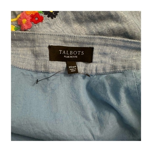 Talbots Plus Petite 20WP Blue Linen Cotton Floral Embroidered Skirt - Picture 10 of 10